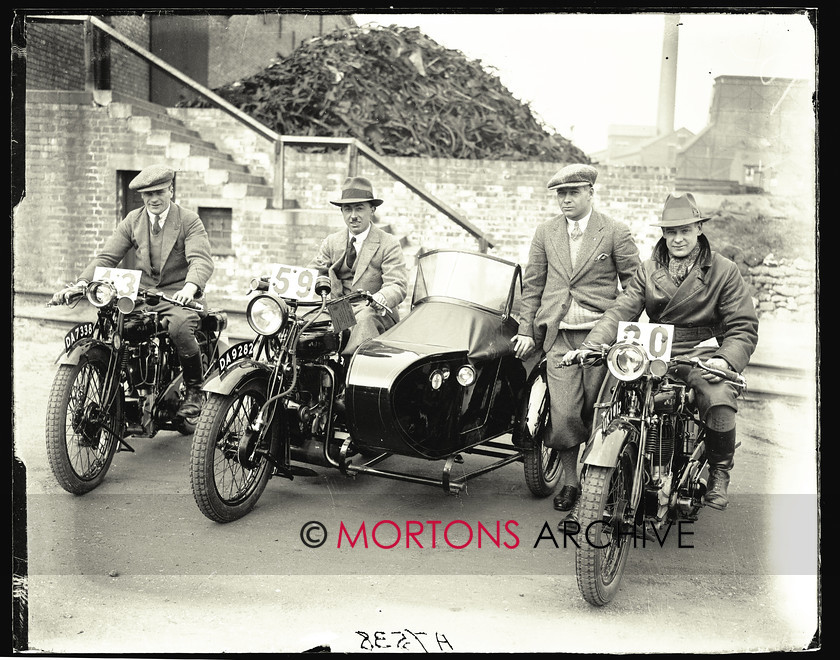 045 SFTP 07 
 ACU's Six Day Stock Machine Trial - 1927 - The AJS team. George Rowley on the 348cc H6, FW Giles on the 799cc sidecar outfit and Charlie Hough on the 498cc single. 
 Keywords: Glass Plates, Mortons Archive, Mortons Media Group Ltd, November, Straight from the plate