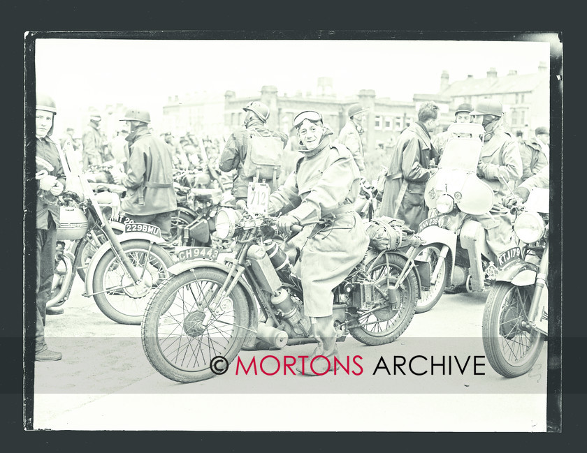 057 SFTP 07 
 J Whitehouse looks very plaesed astride his Scott Squirrel 
 Keywords: 1954, ACU National Rally, Glass plate, Mortons Archive, Mortons Media Group Ltd, Straight from the plate, The Classic MotorCycle