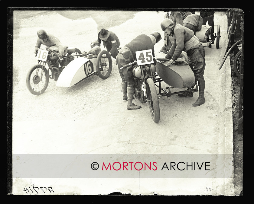 062 SFTP 01 
 Thrills, spills and new world records Brooklands, 1927. Adjustments in the pits. Freddie Hicks Velocetts is being pushed off. 
 Keywords: 2014, Glass plates, July, Mortons Archive, Mortons Media Group Ltd, Straight from the plate, The Classic MotorCycle