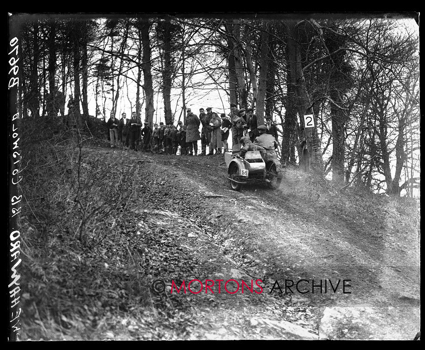 B9670 
 1933 Cotswold Cup Trial. Making full use of his sidecar wheel drive, Bill Hayward charges on his Baughan. 
 Keywords: 1933, B9670, cotswold, cotswold cup trial, glass plate, Mortons Archive, Mortons Media, Straight from the plate, The Classic Motorcycle, trial