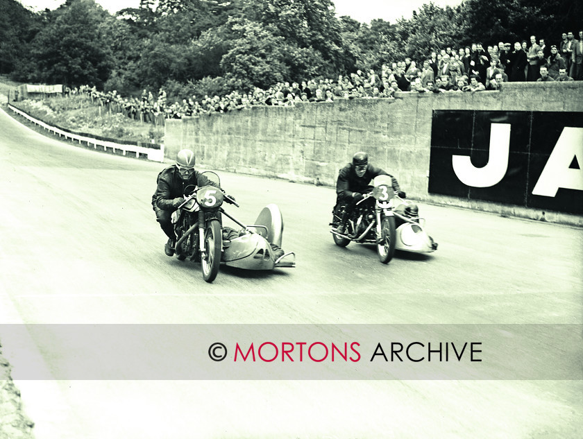 SFTP 1953 ACU Jubilee 02 
 1953 ACU Jubilee Races - Crystal Palace - Bill Boddice (Norton) and Ted Davies (Vincent) going head to head 
 Keywords: 1953, 2016, Crystal Palace, Glass Plates, July, Mortons Archive, Mortons Media Group Ltd, Racing, Straight from the plate, The Classic MotorCycle