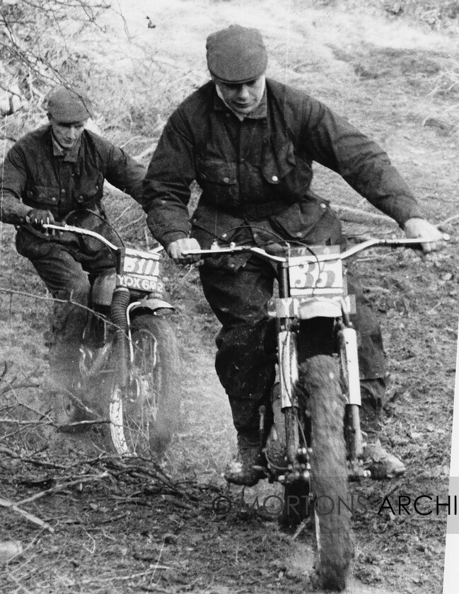NNC-T-A-26 
 NNC T A 026 - Victory Trial the chase is on between the sections, No. 35 Eric Adcock on a 250cc DOT leading No. 30 Bryan Povey on a 350cc BSA 
 Keywords: Mortons Archive, Mortons Media Group Ltd, Nick Nicholls, Trials