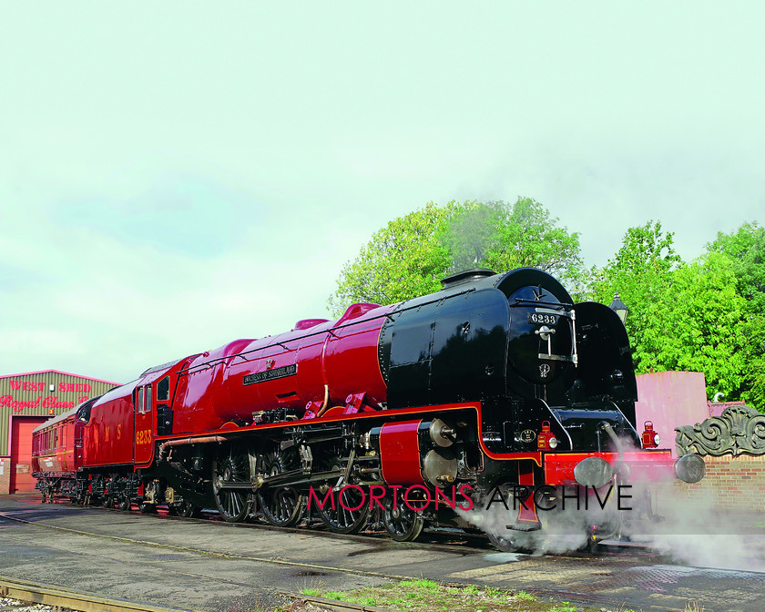 6233 LMS Duchess of Sutherland 
 LMS Princess Coronation Pacific No. 6223 Duchess of Sutherland fresh from overhaul and all set to take the main line by storm again, is unveiled in its new crimson lake livery outside its West Shed home at Swanwick Junction at the Midland Railway-Butterley on Septer 9 2018. 
 Keywords: Heritage Railway, Mortons Archive, Mortons Media Group Ltd