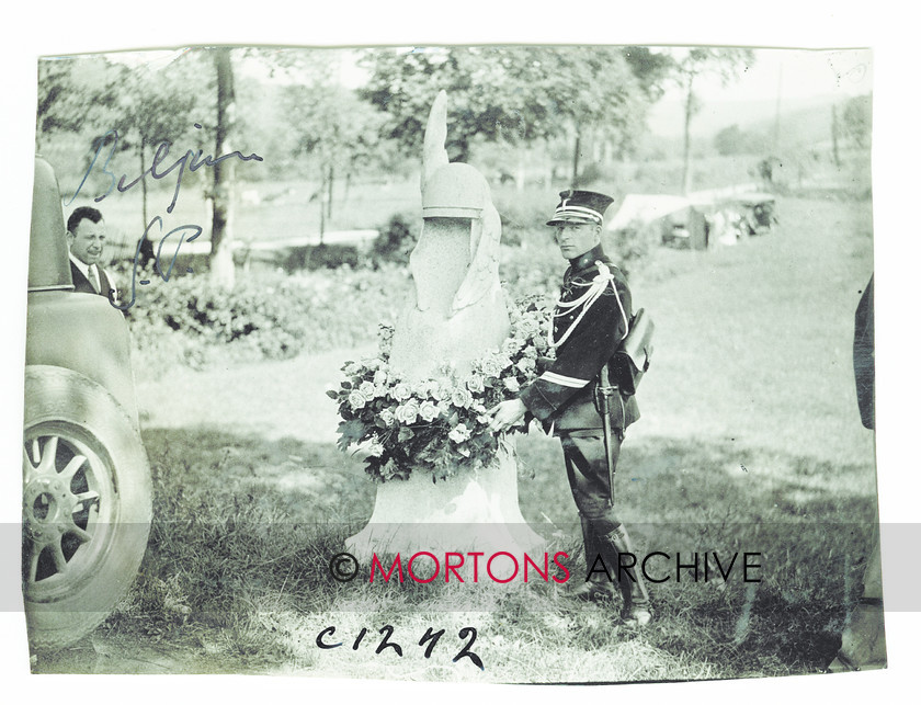 SFTP 04 
 1933 Belgian Grand Prix held at Spa Francorchamps - A tribute is left by a Belgium soldier (or policeman?) 
 Keywords: 1933 Belgian GP, 2012, February, Glass plate, Mortons Archive, Mortons Media Group, Straight from the plate, The Classic MotorCycle