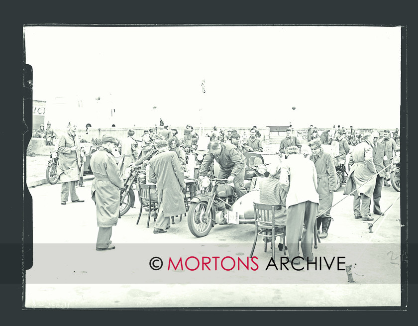 057 SFTP 03 
 J Leavsley (Vincent) stops in at the first control in Rhyl 
 Keywords: 1954, ACU National Rally, Glass plate, Mortons Archive, Mortons Media Group Ltd, Straight from the plate, The Classic MotorCycle