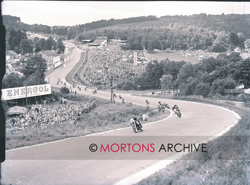 062 SFTP AUG2 
 On the Porcupine, Coleman changes into the lead; team-mate Simpson follows, with Kavanagh on the dustbin-faired Guzzi and Maurice Quincy (Norton) next along. 
 Keywords: 1954 Belgian 500cc Grand Prix, August 2011, Mortons Archive, Mortons Media Group, Straight from the plate, The Classic MotorCycle