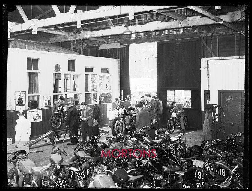 15199-01 
 1953 Scottish Six Days Trial (SSDT). Machines are weighed in prior to the event beginning. 
 Keywords: 15199-01, 1953, 6 day trial, glass plate, may 1953, Mortons Archive, Mortons Media, scottish, Straight from the plate, The Classic Motorcycle, trial, 15199-02, 15199-03, 15199-04, 15199-05, 15199-06, 15199-07, 15199-08, 15199-09, 15199-10, 15199-11, 15199-12, 15199-13