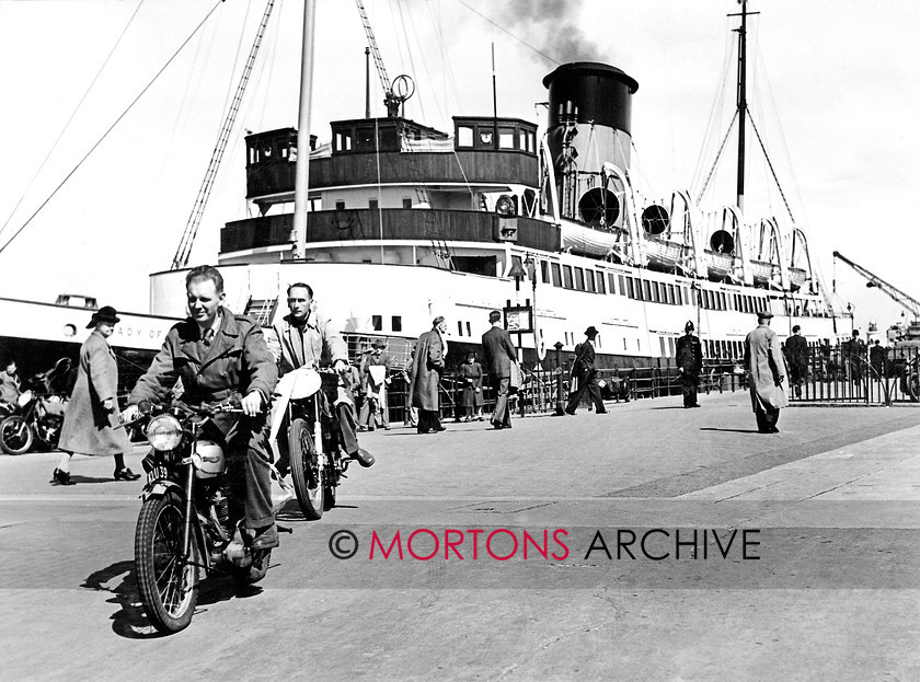 Manx 10D 
 Competitors and enthusiasts alike disembark in the Douglas ahead of the 1950 TT. 
 Keywords: 2012, Exhibition of historic images, Manx Grand Prix, Mortons Archive, Mortons Media Group, Mountain Milestones - Memories from Mona's Isle