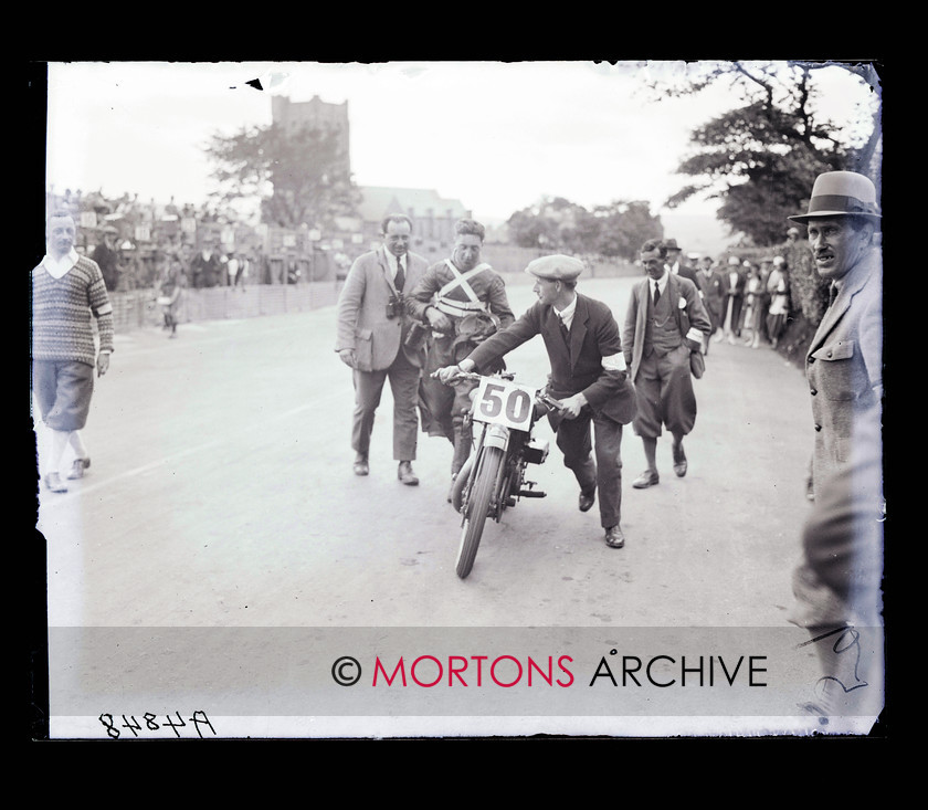 062 SFTP 02 1925 IOM Junior TT 
 1925 Junior TT - The imperious victor Wal Handley walks in; the Rex-Acme took an unmerciful flogging as he raced to victory. 
 Keywords: Glass plate, Isle of Man, Junior TT, Mortons Archive, Mortons Media Group, September, Straight from the plate, The Classic MotorCycle
