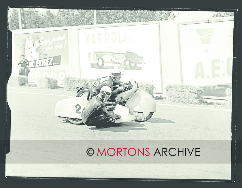047 Glass Plate 06 Box-16015 
 Will Noll, with Fritz Cronin the chair. Runner up in this race, Noll would be world champion come season's end. 
 Keywords: Belgian Grand Prix, December, Glass Plates, Mortons Archive, Mortons Media Group Ltd, Sidecar, The Classic MotorCycle