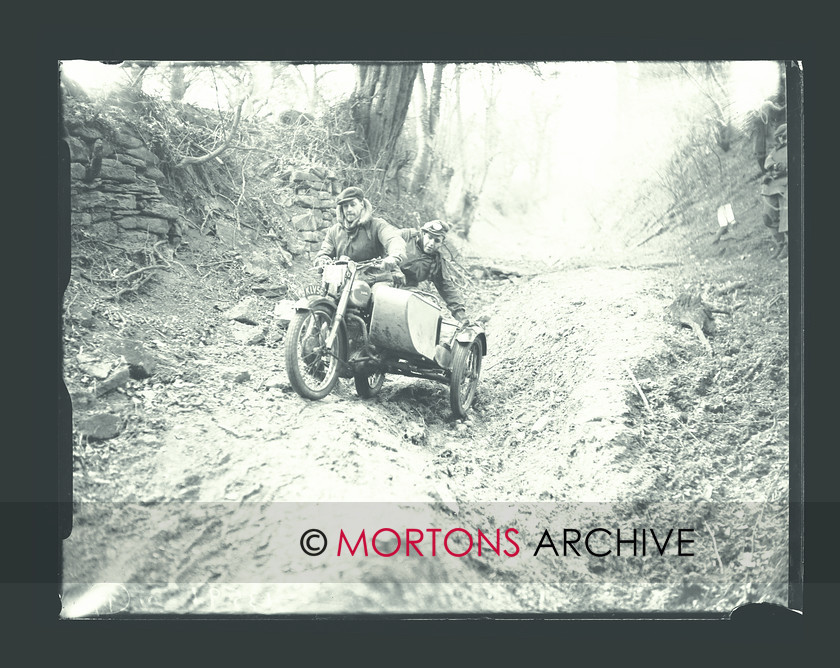 SFTP August 2015 07 
 The Mansell Trophy Trial, 1950. T E Tattersall (Ariel) and his sidecar ballest at Duddlewick. 
 Keywords: 2014, August, Glass plate, Mortons Archive, Mortons Media Group Ltd, Sidecar, Straight from the plate, The Classic MotorCycle