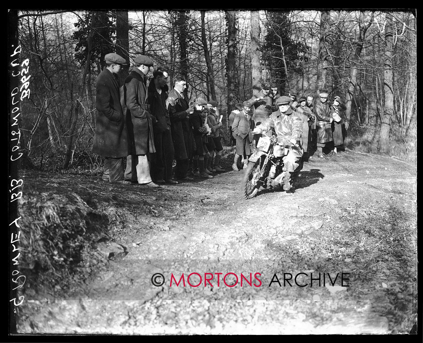 B9659 
 1933 Cotswold Cup Trial. George Rowley, on his 'cammy' AJS Model 10, in the spring sunshine. 
 Keywords: 1933, B9659, cotswold, cotswold cup trial, glass plate, Mortons Archive, Mortons Media, Straight from the plate, The Classic Motorcycle, trial