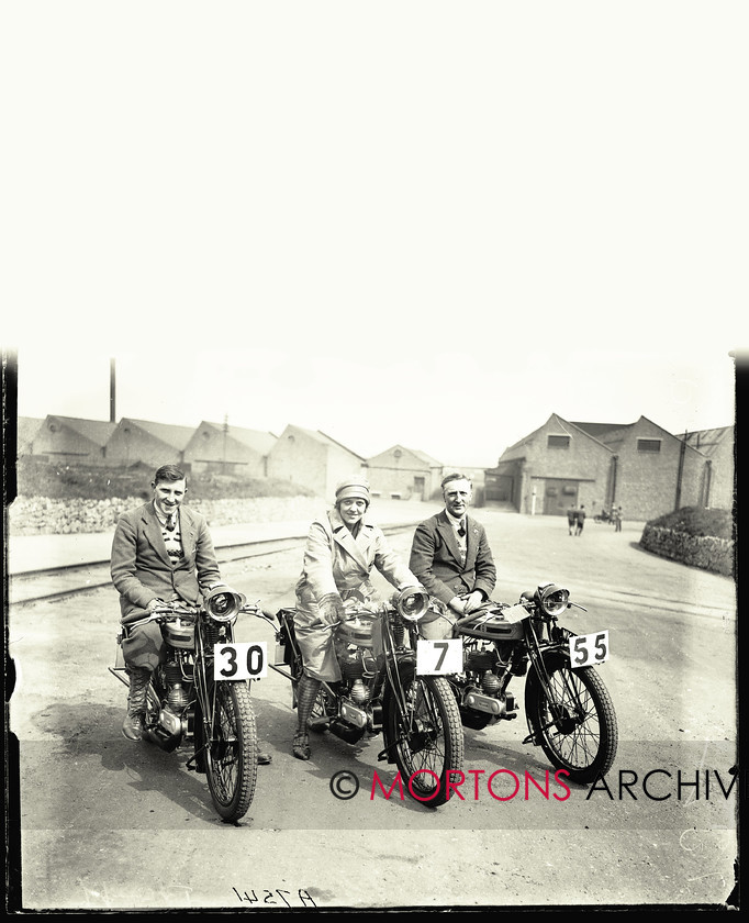 045 SFTP 02 
 ACU's Six Day Stock Machine Trial - 1927 - Male Triumph teamsters W Evans and Freddie Edmond flank their female collegue Edyth Foley. 
 Keywords: Glass Plates, Mortons Archive, Mortons Media Group Ltd, November, Straight from the plate