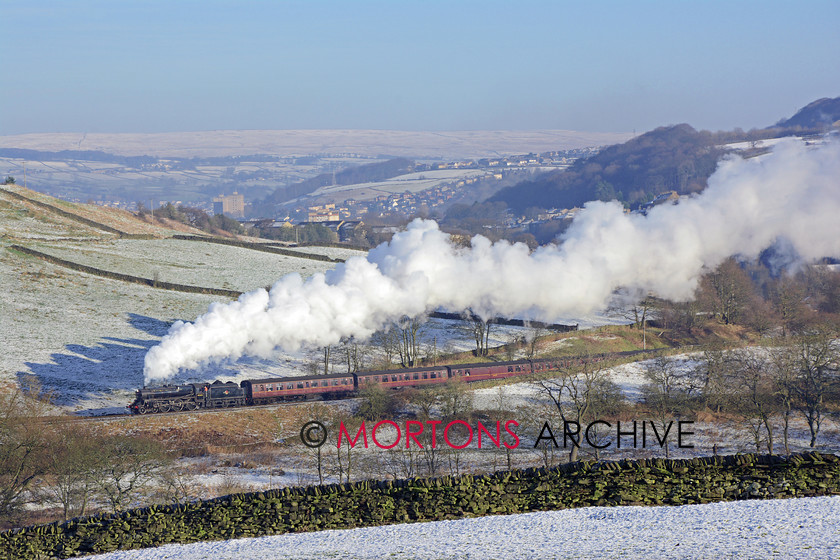 030 45305 Oakworth 
 LMS Black Five 4-6-0 No. 45305 climbs towards Oakworth on the Keithley and Worth Valley Railway on December 28th 2014 
 Keywords: 2015, Heritage Railway, Issue 198, Mortons Archive, Mortons Media Group Ltd, Train