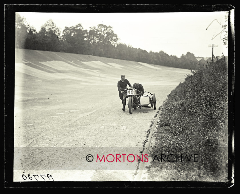 062 SFTP 07 
 Thrills, spills and new world records Brooklands, 1927. A Hamilton (McEvoy) pushes in. 
 Keywords: 2014, Glass plates, July, Mortons Archive, Mortons Media Group Ltd, Straight from the plate, The Classic MotorCycle