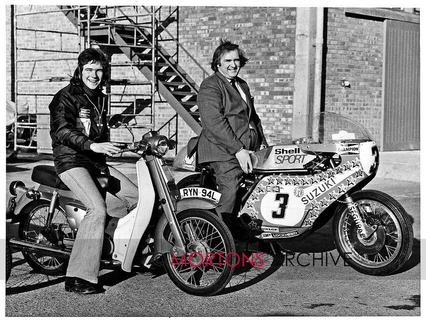 B 010 
 Cockney Rebel - Barry Sheene - Steill pre-RG days - Suzuki GB racing manager Rex White with the 500cc twin, Sheen on the FR50 he'd bought his mum, Iris. 
 Keywords: 2012, Barry Sheene, Bookazine, Classic British Legends, Mortons Archive, Mortons Media Group