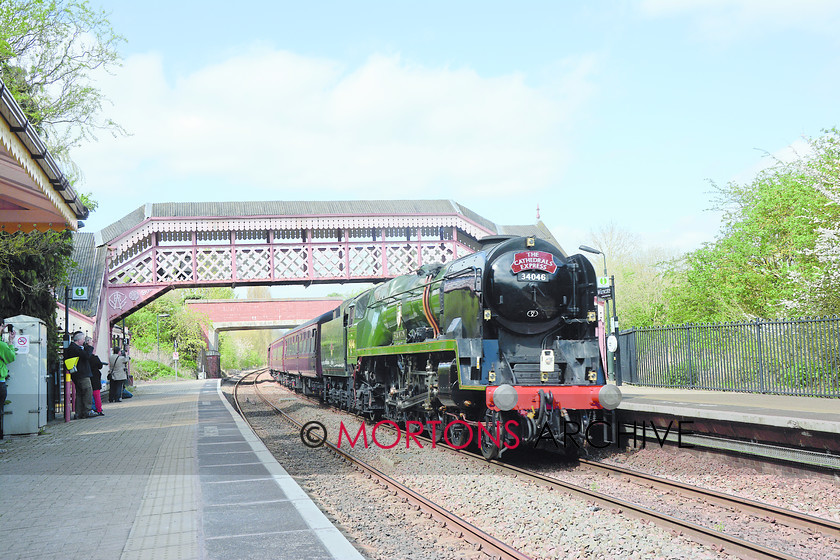 072 34046 Wilmcote 
 On the last lap to Strarford, having joined the North Warwickshire line at Bearley Junction, No. 34046 passes through Wilmcote. 
 Keywords: 2014, Heritage Railway, Issue 189, Mortons Archive, Mortons Media Group Ltd