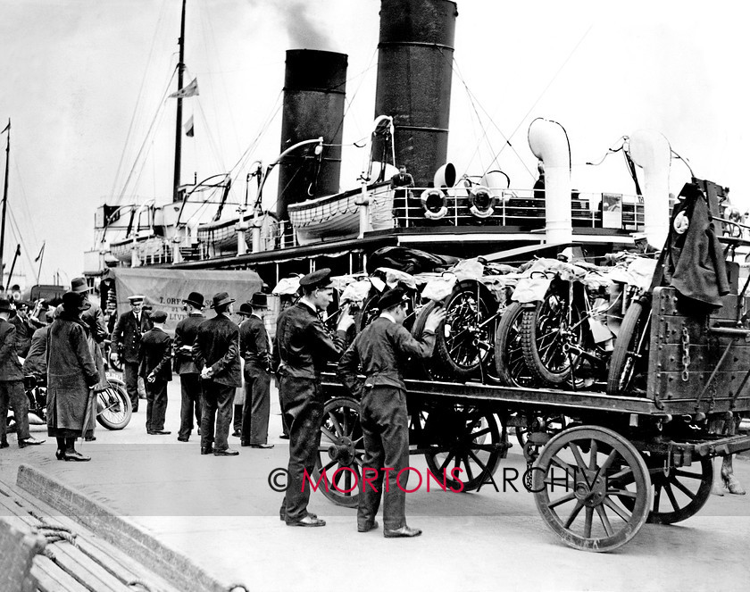 Manx 22B 
 22B – Liverpool dockside workers check a cart load of racing Nortons bound for the 1931 TT. 
 Keywords: 2012, Exhibition of historic images, Manx Grand Prix, Mortons Archive, Mortons Media Group, Mountain Milestones - Memories from Mona's Isle