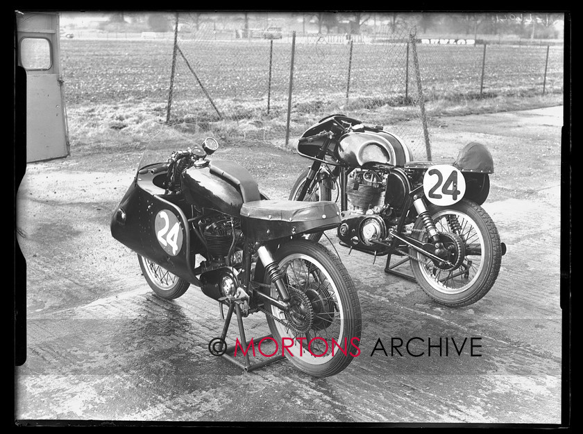 17097-01 
 'Specials Day' at Silverstone 1956. Gerry Turner's 250cc Rudge in the foreground, with his 500cc BSA behind. 
 Keywords: 17097-01, 1956, 250cc rudge, 500cc bsa, bsa, glass plate, Mortons Archive, Mortons Media, Mortons Media Group Ltd, rudge, silverstone, specials, Specials Silverstone 1956, Straight from the plate, tcm, the classic motorcycle