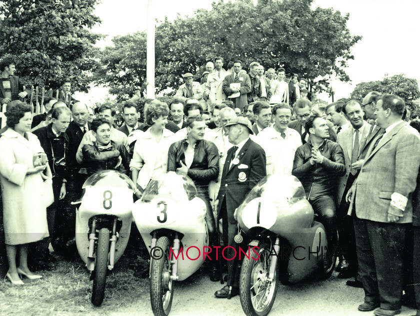 SFTP 1961 TT 01 
 1961 Isle of Man TT - the winning Senior line up from left to right Tom Phillis (Norton Domiracer), Mike Hailwood and Bob MvIntyre (both Manx Norton's) 
 Keywords: 1961, Isle of Man, Mortons Archive, Mortons Media Group Ltd, Straight from the plate, The Classic MotorCycle, TT