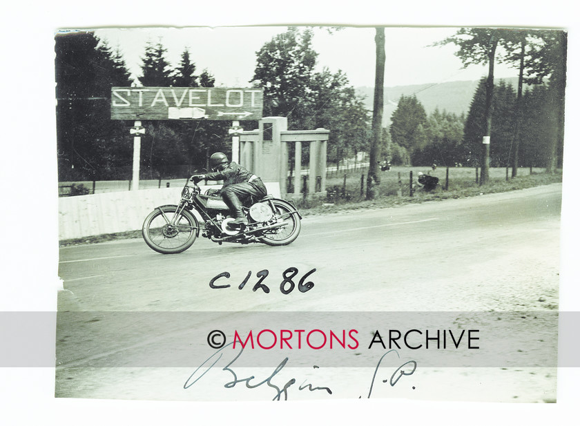 SFTP 05 
 1933 Belgian Grand Prix held at Spa Francorchamps - Having an outing on a Moto Guzzi, Wal Hanley proved his skill once again, winning the 250cc class. 
 Keywords: 1933 Belgian GP, 2012, February, Glass plate, Mortons Archive, Mortons Media Group, Straight from the plate, The Classic MotorCycle