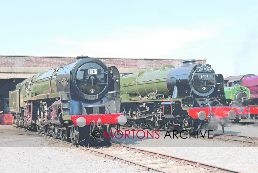 46115 
 Newly-overhauled LMS 4-6-0 No 46115 Scots Guardsman and BR Standard Britannia Pacific No 70013 Oliver Cromwell at the Carnforth open weekend. 
 Keywords: Heritage Railway, Mortons Archive, Mortons Media Group