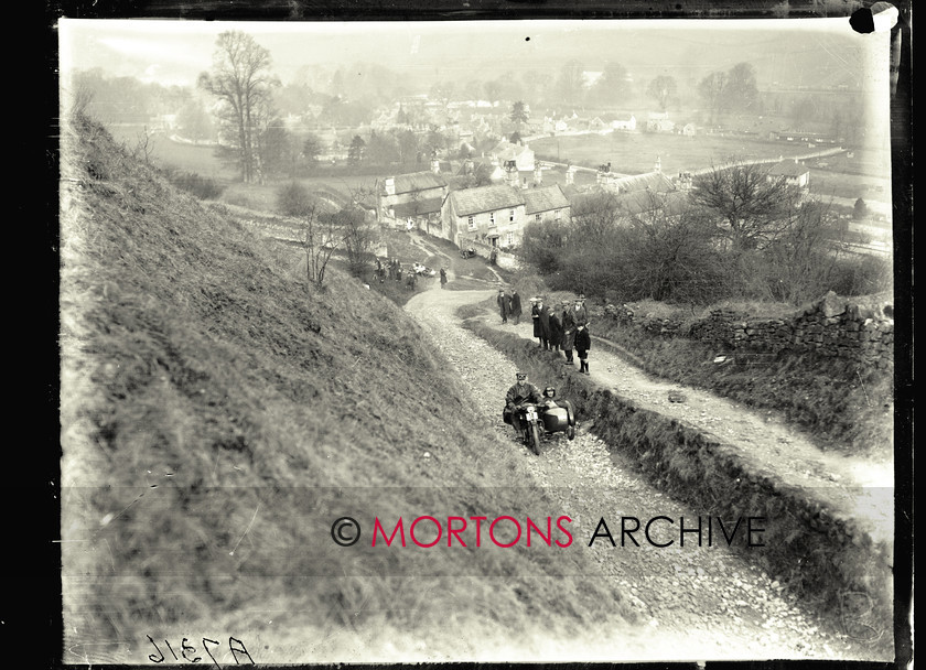 053 glass plates 02 
 The Kickham Memorial Trial, 1927 - Kingsdown Lane, George Denley (Velocette) and passenger 
 Keywords: 2015, Glass plate, March, Mortons Archive, Mortons Media Group Ltd, Straight from the plate, The Classic MotorCycle, Trials