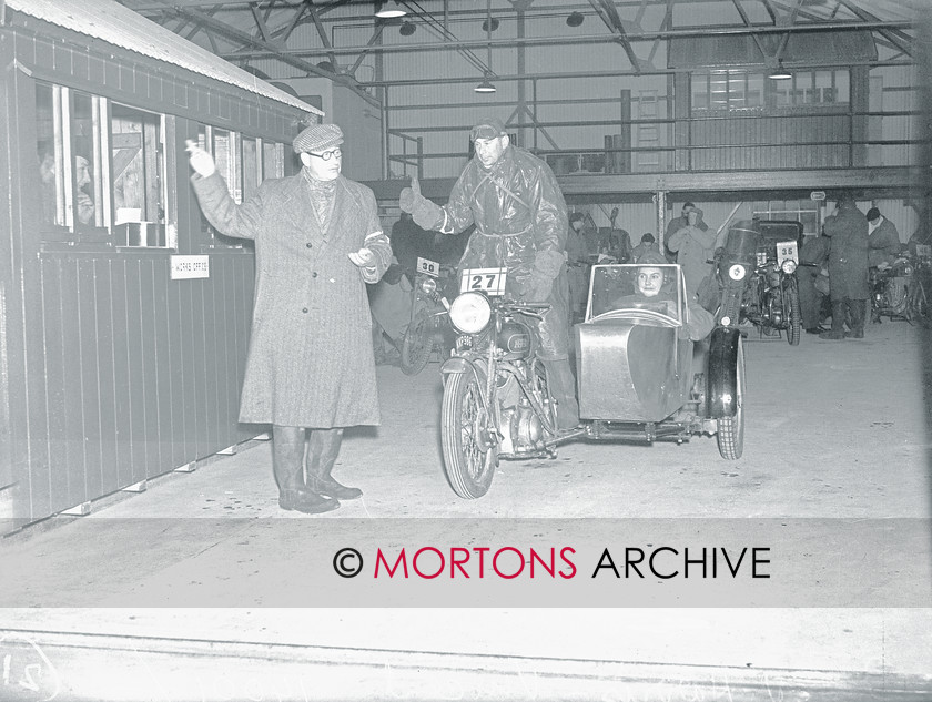straight from plate 27 
 Harris gives the thumbs up and prepares to head off on his Vincent twin. 
 Keywords: 1950 Exeter Trial, Action, Mortons Archive, Mortons Media Group, Straight from the plate, The Classic MotorCycle