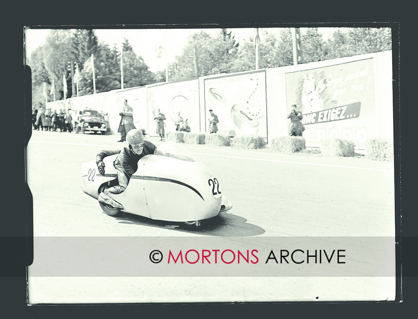 047 Glass Plate 03 Box-16015 
 Eric Oliver's strealined Norton-Watsonian had changed the spectacle of sidecar racing. 
 Keywords: Belgian Grand Prix, December, Glass Plates, Mortons Archive, Mortons Media Group Ltd, Sidecar, The Classic MotorCycle