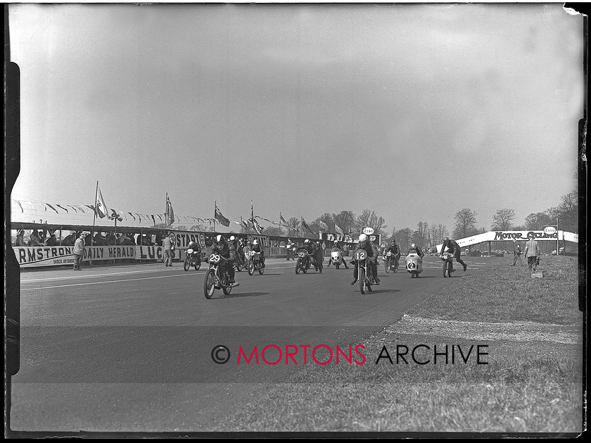 WD599535@TCM FT PLATE 01 copy 
 Start of the first race of the day, John Hogan (MV, 29) leaps into the lead. 
 Keywords: 1956 Oulton Park, 2010, Mortons Archive, Mortons Media Group, November, Straight from the plate, The Classic MotorCycle