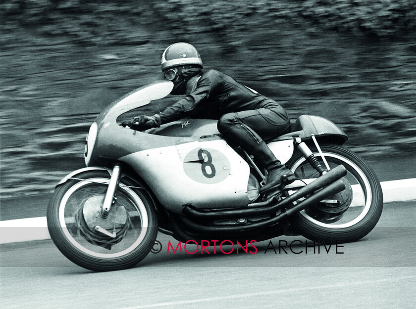Agostini-012 
 From the Nick Nicholls Collection - Giacomo Agostini (500 MV-4) at Union Mills in the 1965 Senior TT Isle of Man.